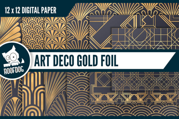 Art Deco Gold Foil Digital Paper Art Deco Gold Foil