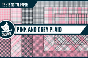 Pink and Grey plaid digital paper