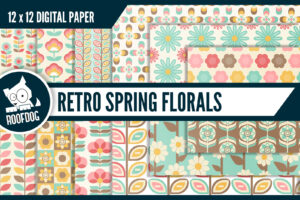 Retro Spring floral digital paper