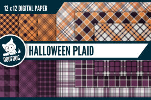 Halloween Plaid Orange and Purple Digital Paper