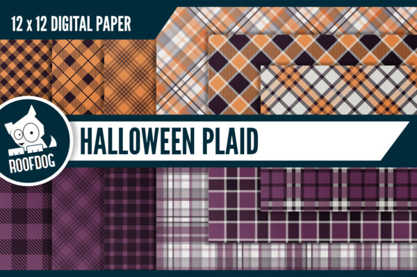 Halloween Plaid Orange and Purple Digital Paper Halloween Plaid Orange and Purple Digital Paper