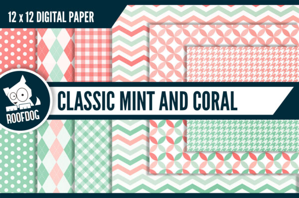 Classic Mint and Coral Digital Paper
