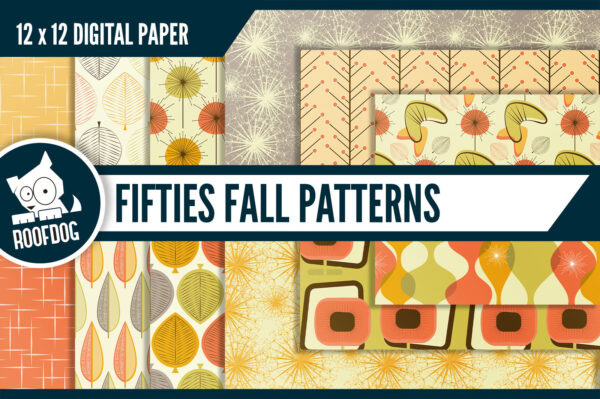Fifties fall patterns digital paper Fifties fall patterns digital paper