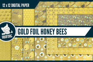 Honey Bee Gold Foil Digital Paper