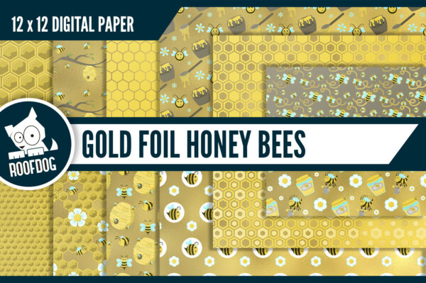 Honey Bee Gold Foil Digital Paper Honey Bee Gold Foil Digital Paper