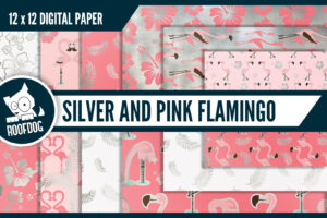 Pink and silver flamingo digital paper