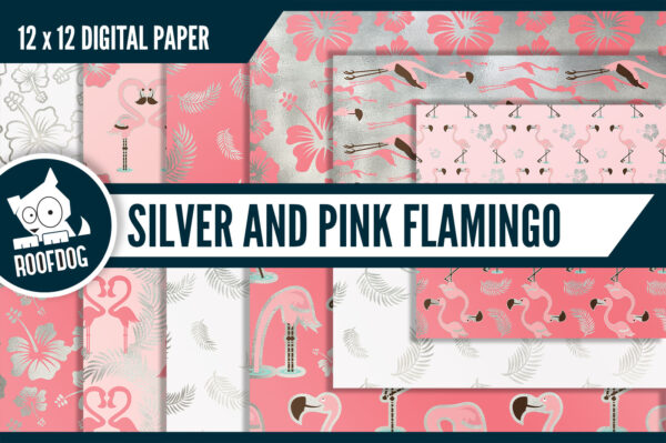 Pink and silver flamingo digital paper Pink and silver flamingo digital paper