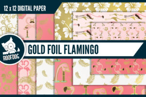 Pink and gold foil flamingo digital paper