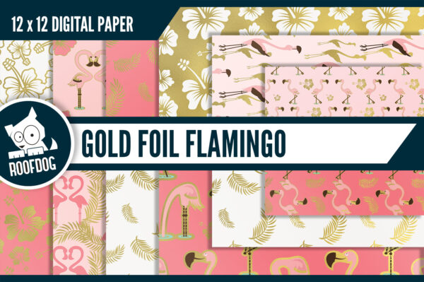 Pink and gold foil flamingo digital paper Pink and gold foil flamingo digital paper
