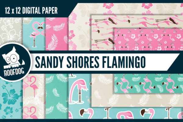 Sandy shores flamingo digital paper