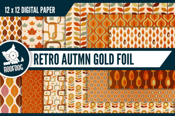 Fall retro gold foil digital paper Fall retro gold foil digital paper