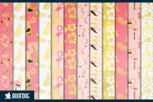 Pink and gold foil flamingo digital paper