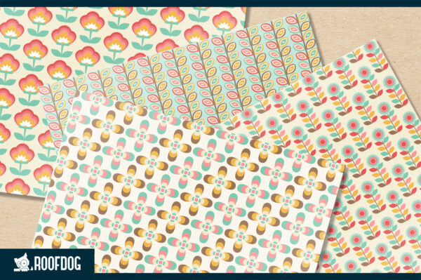Retro Spring floral digital paper Retro Spring floral digital paper