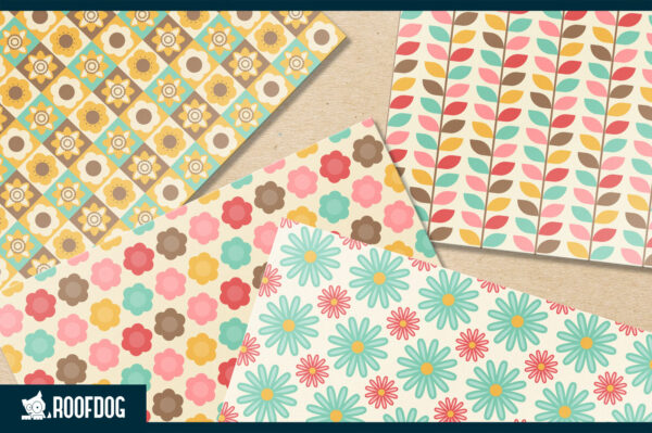 Retro Spring floral digital paper Retro Spring floral digital paper