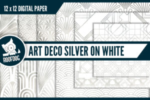 Silver foil on white art deco digital paper