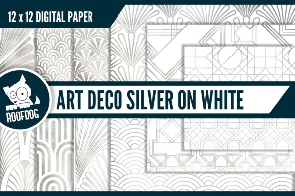 Silver foil on white art deco digital paper Silver foil on white art deco digital paper