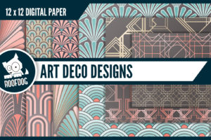 Coral and blue art deco digital paper