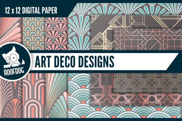 Coral and blue art deco digital paper Coral and blue art deco digital paper