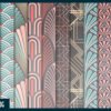 Coral and blue art deco digital paper Coral and blue art deco digital paper