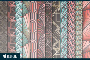Coral and blue art deco digital paper