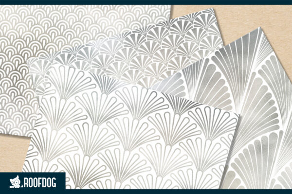 Silver foil on white art deco digital paper Silver foil on white art deco digital paper