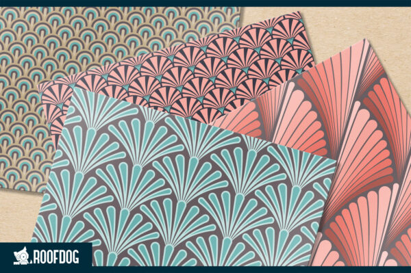 Coral and blue art deco digital paper Coral and blue art deco digital paper