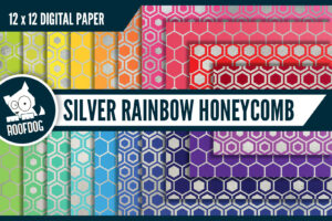 Rainbow silver foil honeycomb digital paper