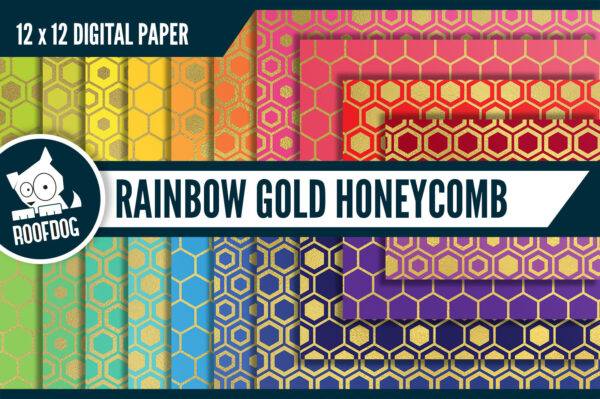 Rainbow gold foil honeycomb digital paper Rainbow gold foil honeycomb digital paper
